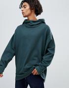 Asos Design Oversized Hoodie With Slouch Neck In Dark Blue