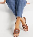 Asos Design Wide Fit Formal Leather Sandals With Trim In Tan-brown