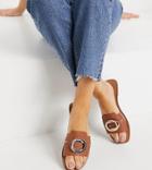 Asos Design Wide Fit Formal Leather Sandals With Trim In Tan-brown