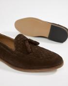 Asos Design Loafers In Brown Suede With Woven Detail - Brown