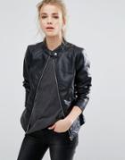 Vila Leather Look Biker Jacket - Black