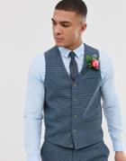 Asos Design Wedding Super Skinny Suit Vest With Blue Houndstooth