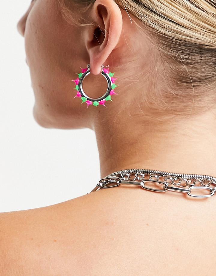 Asos Design Hoop Earrings In Rubber Spike Design-multi