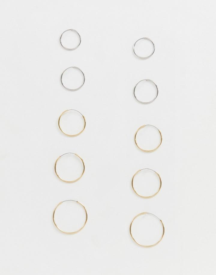 Monki 10 Pack Mini Hoop Earrings In Gold And Silver - Multi