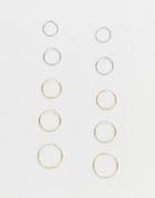 Monki 10 Pack Mini Hoop Earrings In Gold And Silver - Multi