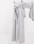 Asos Edition Super Wide Leg Pants With Tie Front In Gray Two-piece-grey