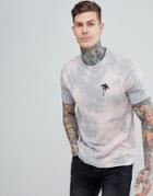 Asos Design Relaxed T-shirt With Tie Dye And Palm Embroidery - Gray