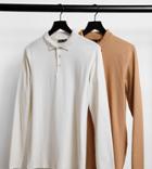 Asos Design Tall Organic Long Sleeve Muscle Fit Polo Save-multi