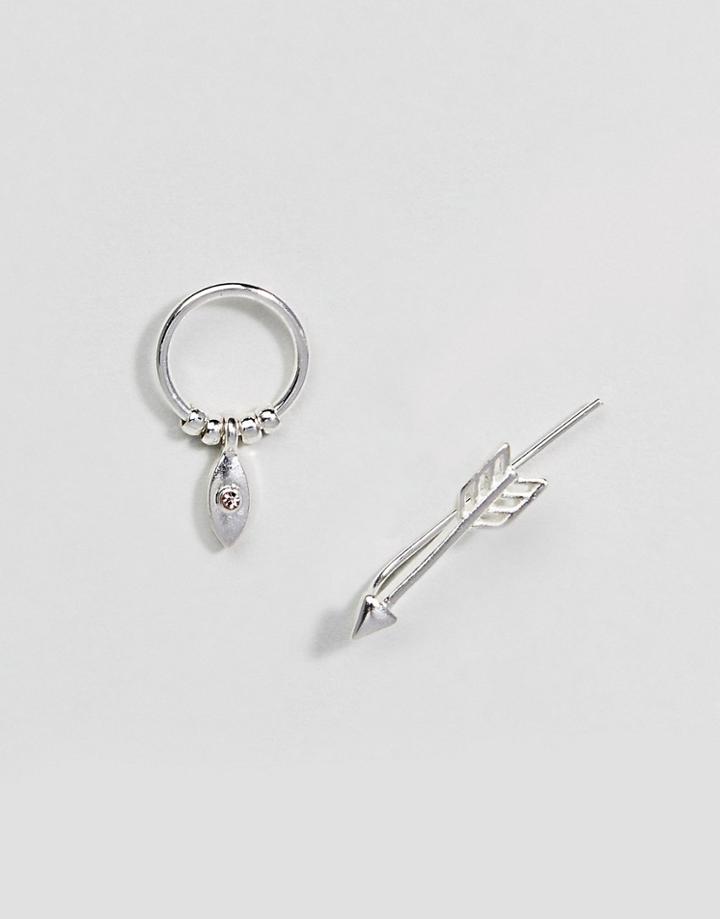 Pilgrim Silver Plated Evil Eye And Arrow Stud Earrings - Silver