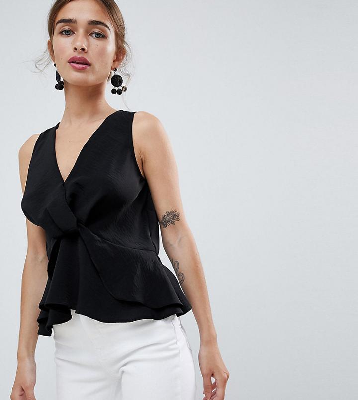 River Island Petite Knot Front Sleeveless Blouse - Black