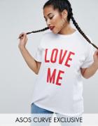 Asos Curve Reversible Valentines T-shirt In Love Me & Love Me Not Print - White