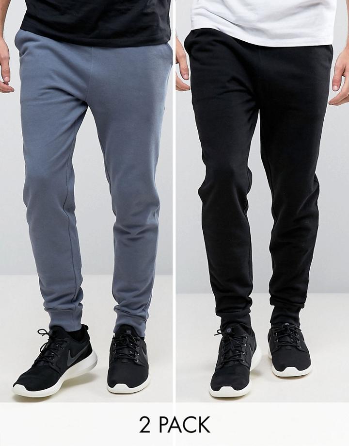 Asos Skinny Joggers 2 Pack Blue/black Save - Multi