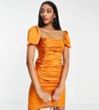 Naanaa Tall Square Neck Satin Mini Dress In Orange