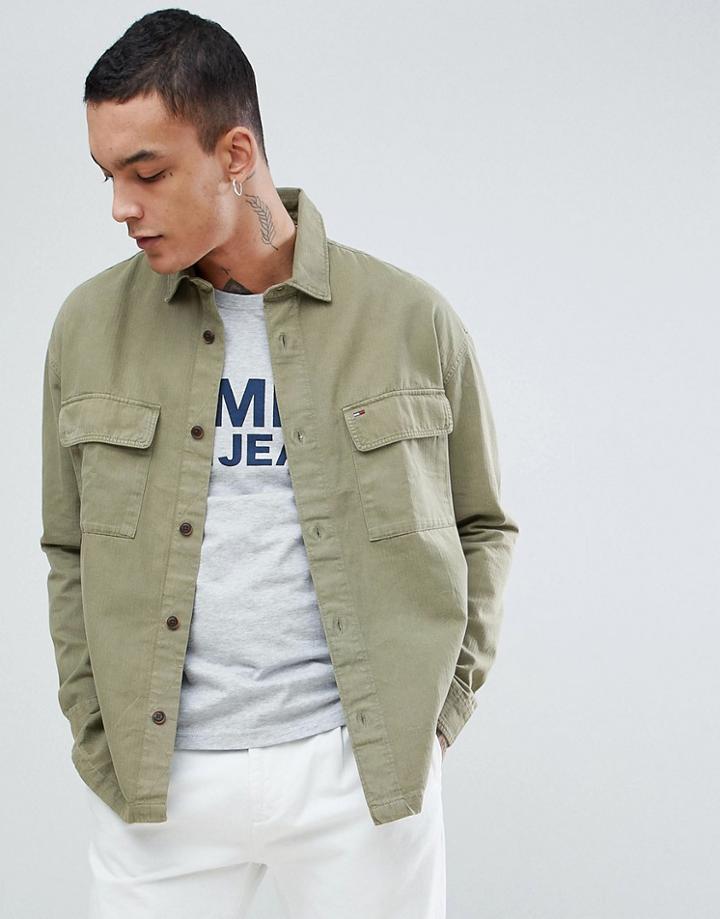 Tommy Jeans Workwear Over Shirt 2 Pocket In Green - Green