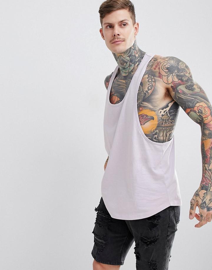 Asos Design Tank With Extreme Racer Back And Curved Hem In Purple - Purple