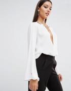 Tfnc Wrap Front Blouse With Gold Trim - White