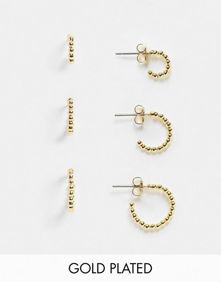 Pieces 18k Gold Plated 3 Pack Of Beaded Hoops In Gold