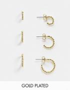 Pieces 18k Gold Plated 3 Pack Of Beaded Hoops In Gold