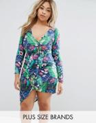 Club L Plus Wrap Dress In Tropical Print - Multi