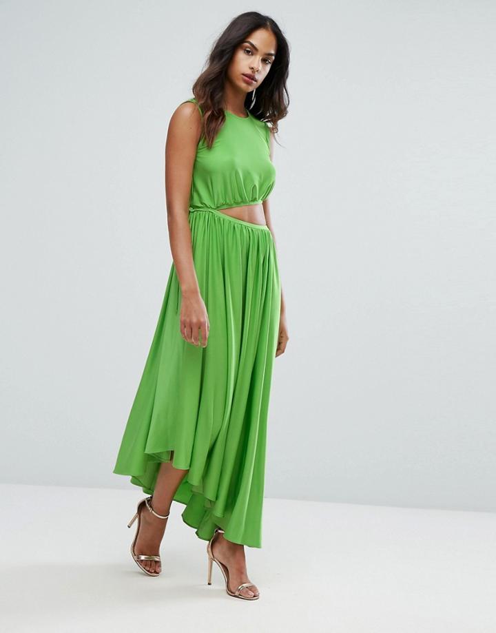 Warehouse Premium Cut Out Detail Asymmetric Hem Dress - Green