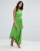Warehouse Premium Cut Out Detail Asymmetric Hem Dress - Green
