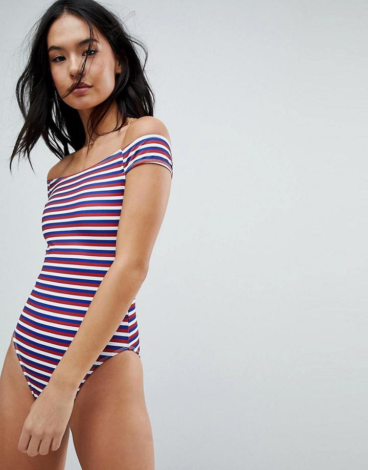 Motel Off Shoulder Stripe Swimsuit - Multi