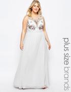 Chi Chi London Plus Floral Bust Maxi Dress With Thigh Split - Blue