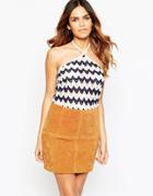 Asos Halter Top In Textured Zig Zag Stripe