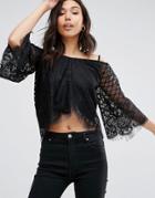 Boohoo Lace Cold Shoulder Top - Black