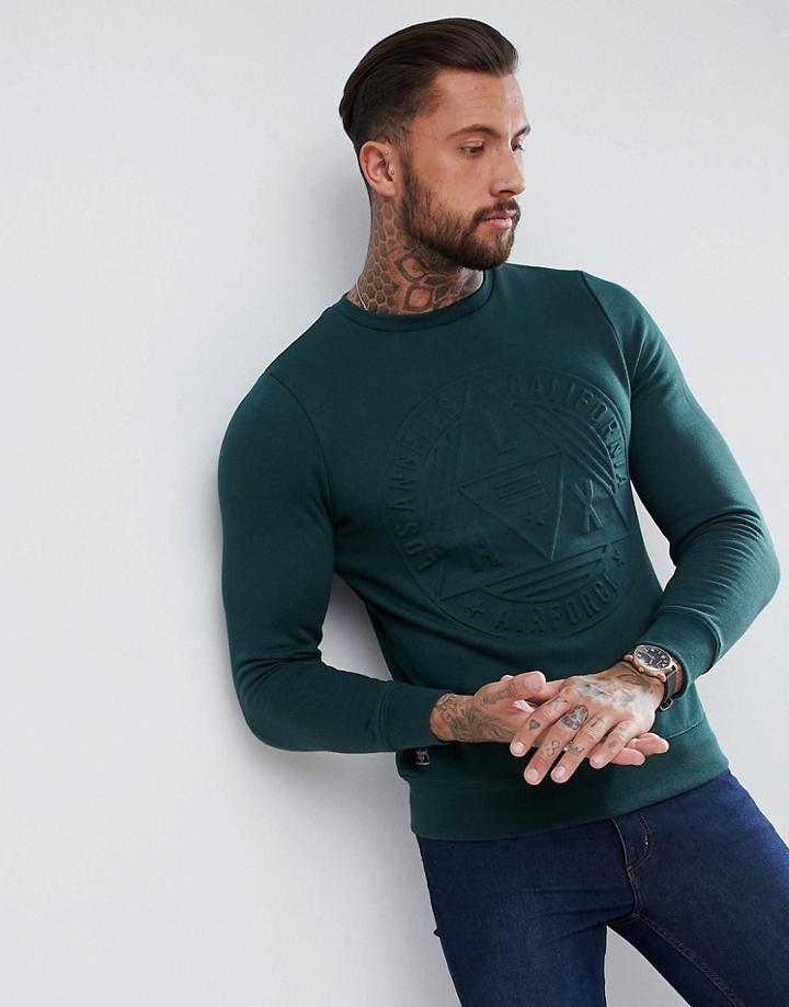 Threadbare Raised Print Crew Neck Sweat - Green