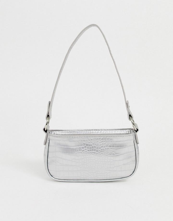Asos Design Croc Effect 90s Shoulder Bag-silver
