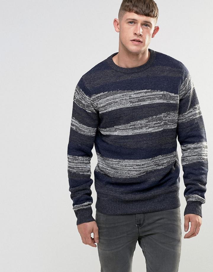 Bellfield Block Pattern Twist Knitted Sweater - Navy