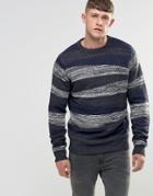 Bellfield Block Pattern Twist Knitted Sweater - Navy