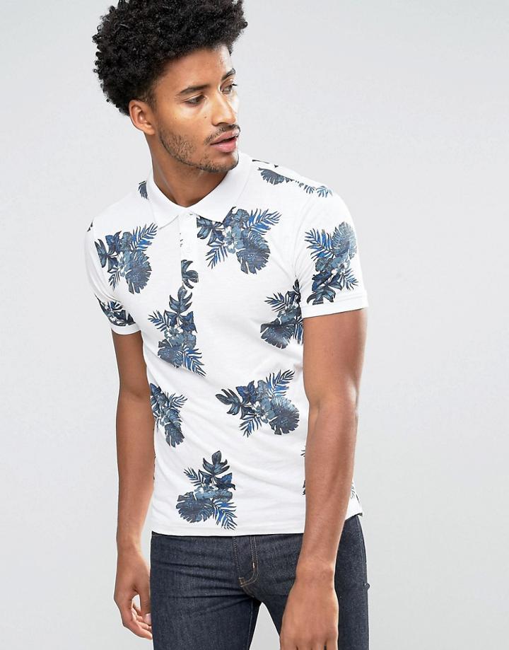 Only & Sons Polo Shirt With All Over Print - White