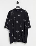 Asos Dark Future Oversized T-shirt With All Over Logo Print In Black