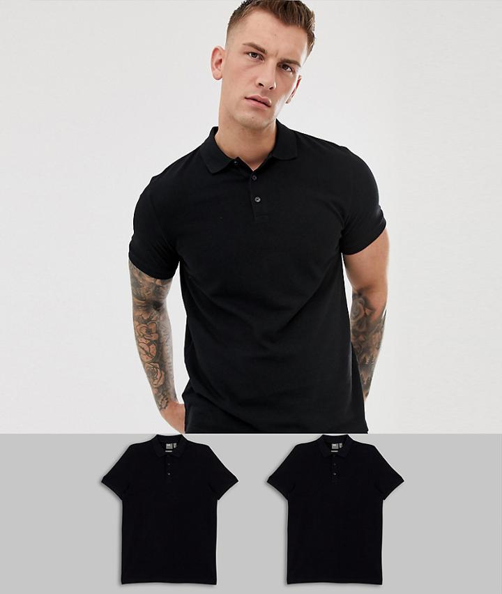 Asos Design Short Sleeve Pique Polo 2 Pack Multipack Saving - Multi