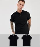 Asos Design Short Sleeve Pique Polo 2 Pack Multipack Saving - Multi