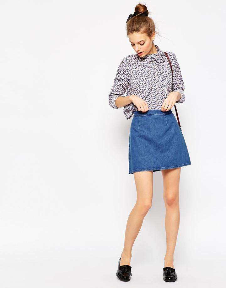 Asos Denim A-line Mini Skirt In Midwash Blue - Midwash Blue