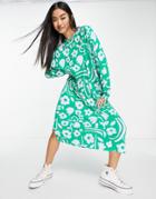 Monki Ecovero Midi Dress In Green Floral Print