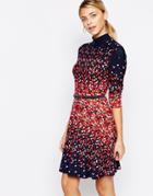 Oasis High Neck Heart Print Skater Dress - Multi