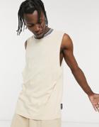 Asos Design Relaxed Tank In Beige With Tipping And Branded Patch-neutral
