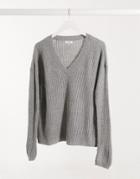 Jdy V Neck Sweater In Cable Stitch In Gray-grey