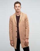 Selected Homme Overcoat In Cashmere Mix In Camel - Tan