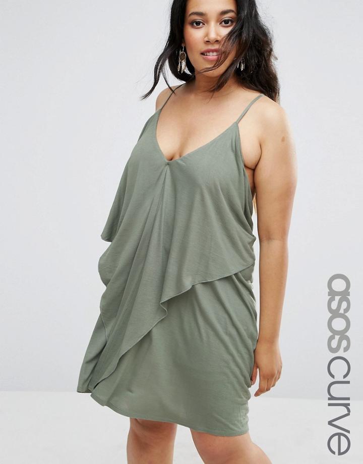 Asos Curve Layer Drape Jersey Beach Dress - Green