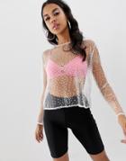 Motel Sheer Top With Glitter Detail - White