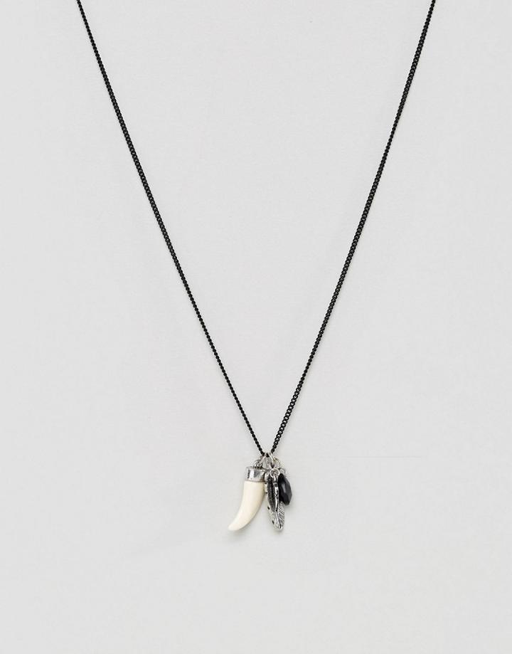 Icon Brand Feather Pendant Necklace In Matte Black - Black