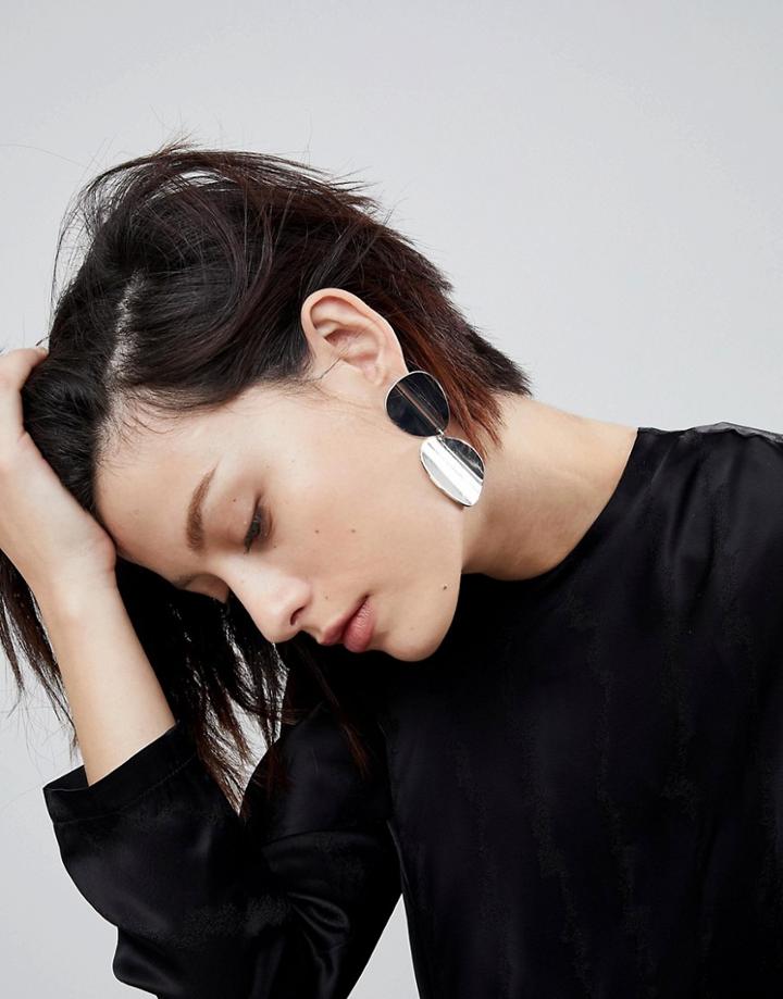 Asos Curved Double Disc Drop Earrings - Silver