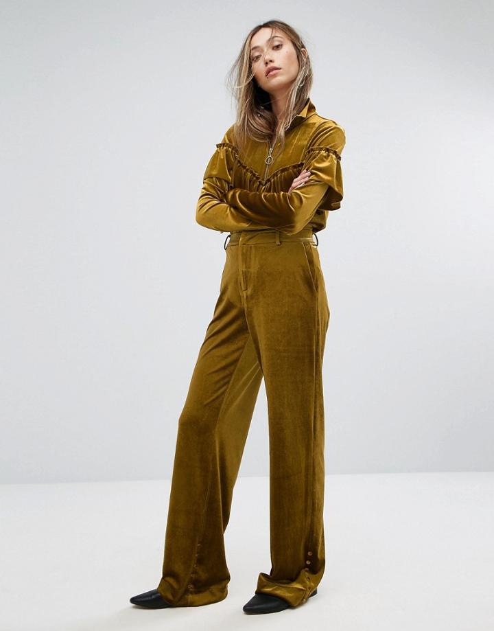 Gestuz Velvet Wide Leg Pants - Gold