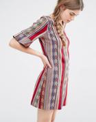 Anna Sui Shift Dress In Serape Stripe Tapestry - Raspberry Multi