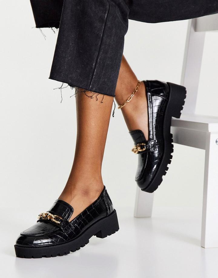 Miss Selfridge Lucas Black Croc Buckle Loafer